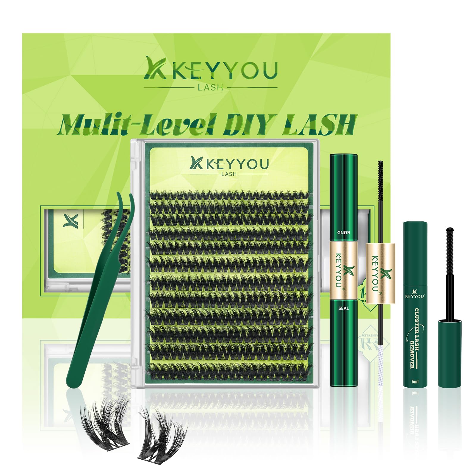 KEYYOU kit extensiones pestañas 3D con 144 piezas para volumen natural