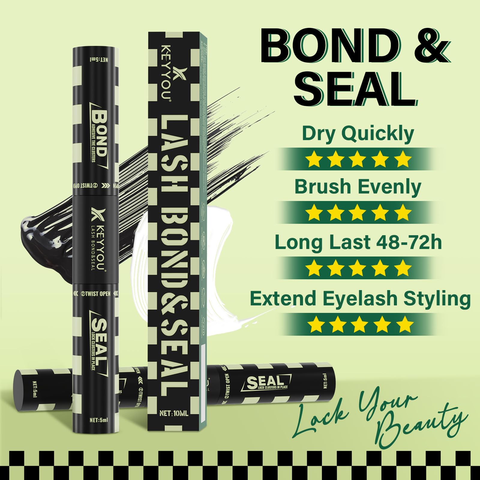 KEYYOU 360-degree rotating brush ensures even coverage on every eyelash