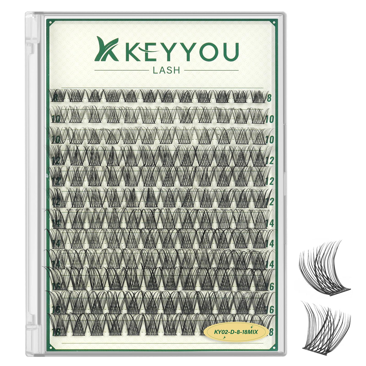 KEYYOU LASH clústeres naturales delicados para un acabado suave y ligero.