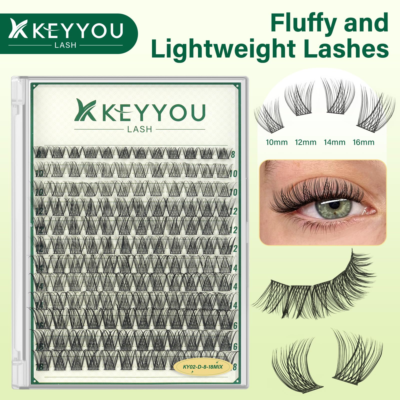 KEYYOU LASH clústeres para principiantes ofrecen aplicación simple y rápida.