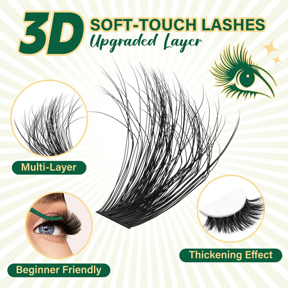KEYYOU LASH clústeres 3D 80D-100D, enfoque en volumen personalizable.