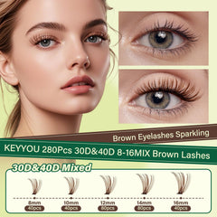 KEYYOU pestañas marrones con curva tipo D para un contorno de mirada definido.
