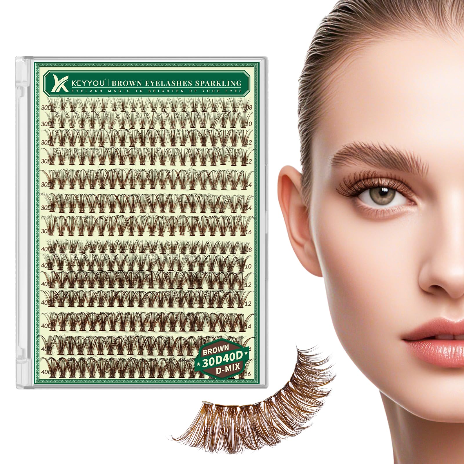 KEYYOU clusters de pestañas marrones naturales para un look suave y realzado.