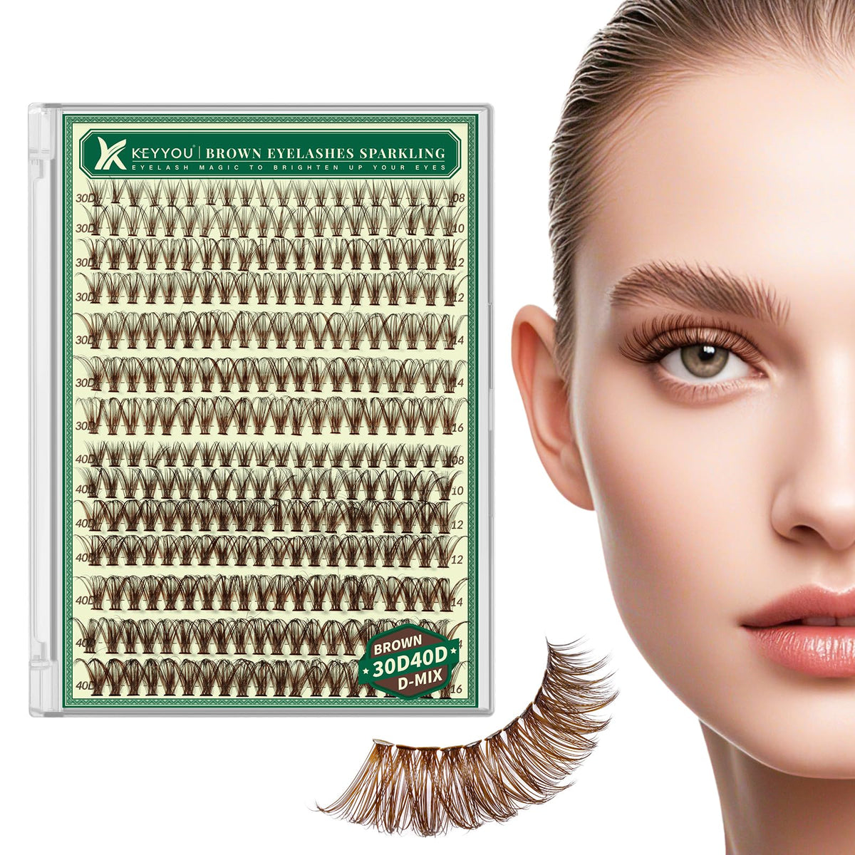 KEYYOU clusters de pestañas marrones naturales para un look suave y realzado.