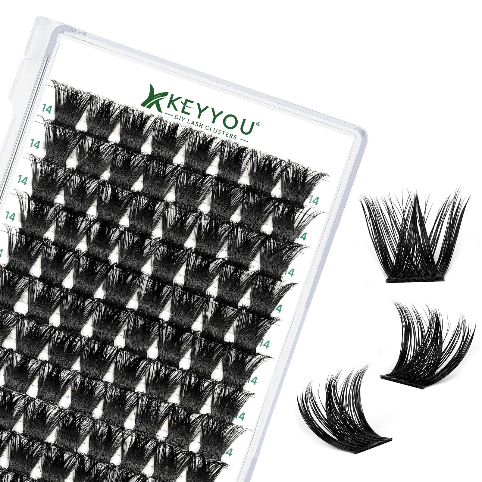 KEYYOU Pestañas en racimos 96 piezas, Y02 Curvatura D para un aspecto natural.