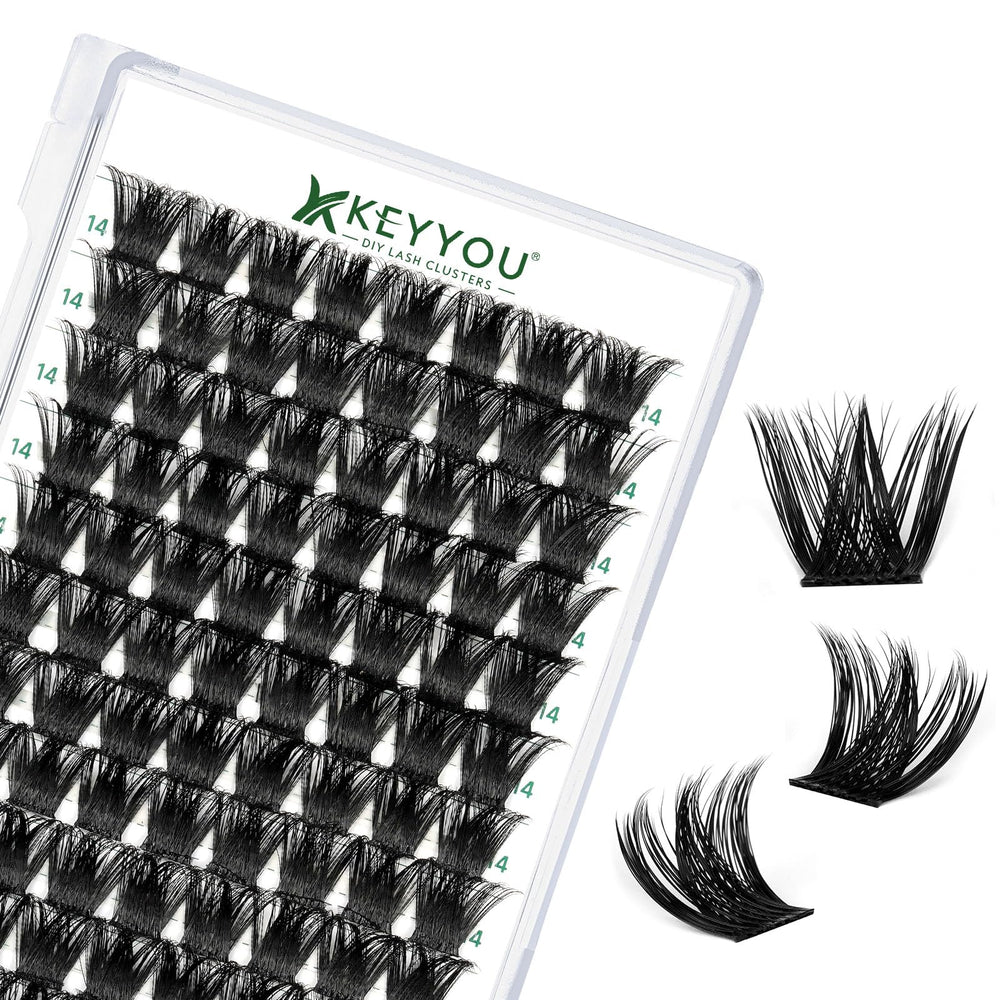 KEYYOU Pestañas en racimos 96 piezas, Y02 Curvatura D para un aspecto natural.