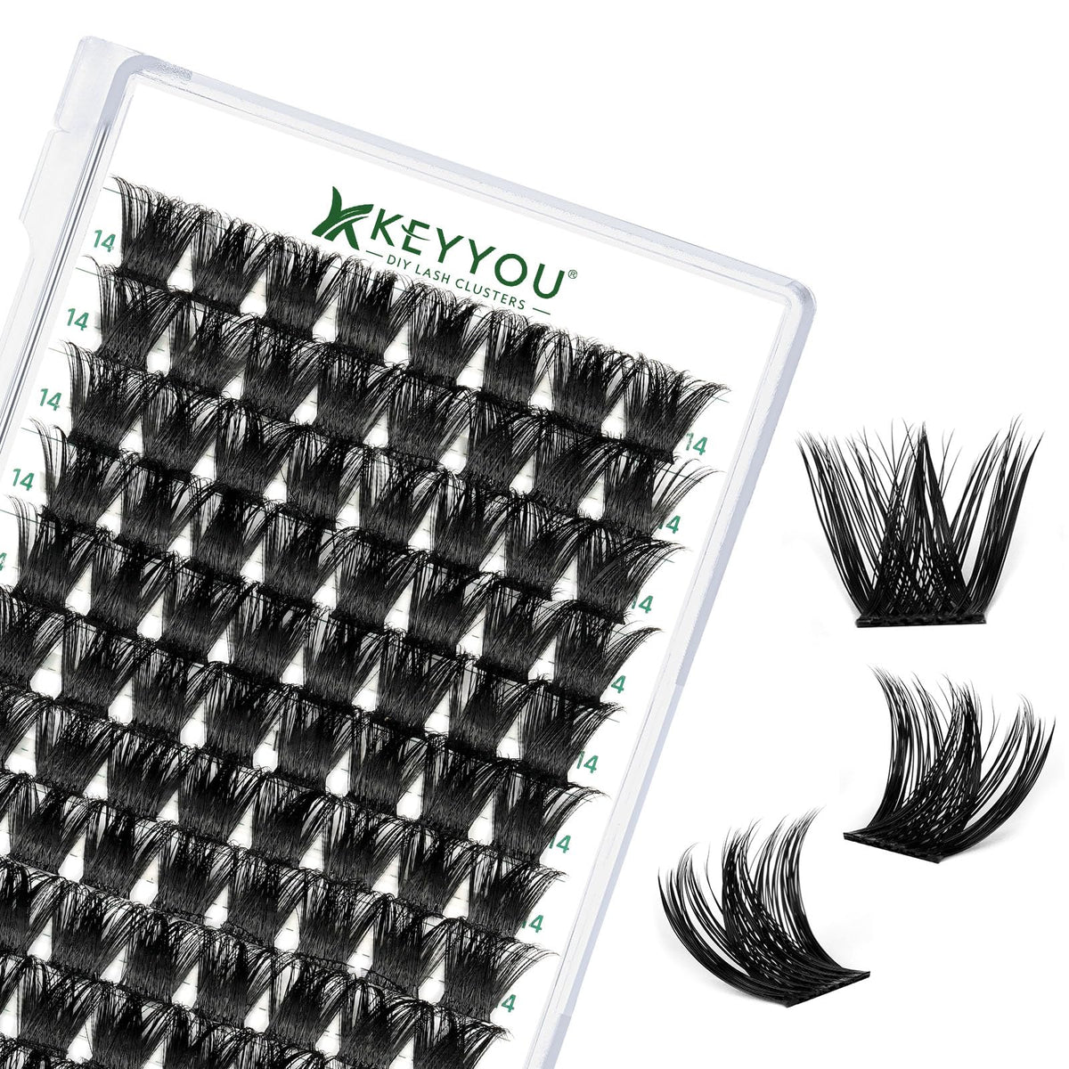 KEYYOU Pestañas en racimos 96 piezas, Y02 Curvatura D para un aspecto natural.