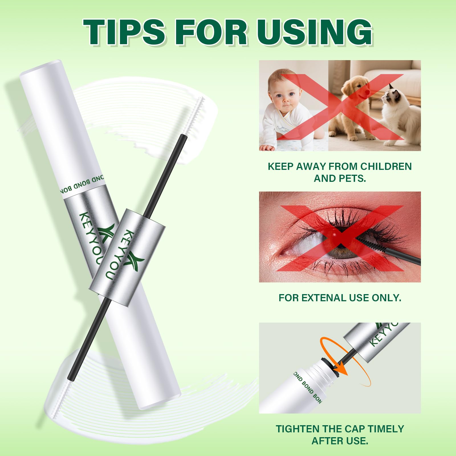 KEYYOU uso para ojos sensibles, menor irritación al aplicar.