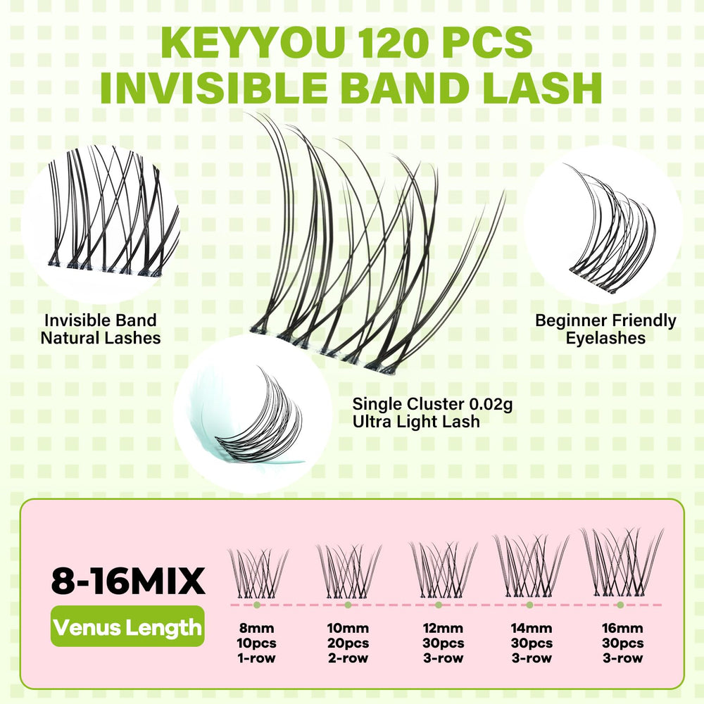 KEYYOU Venus-C Conjuntos de pestañas con banda invisible para uso diario cómodo.
