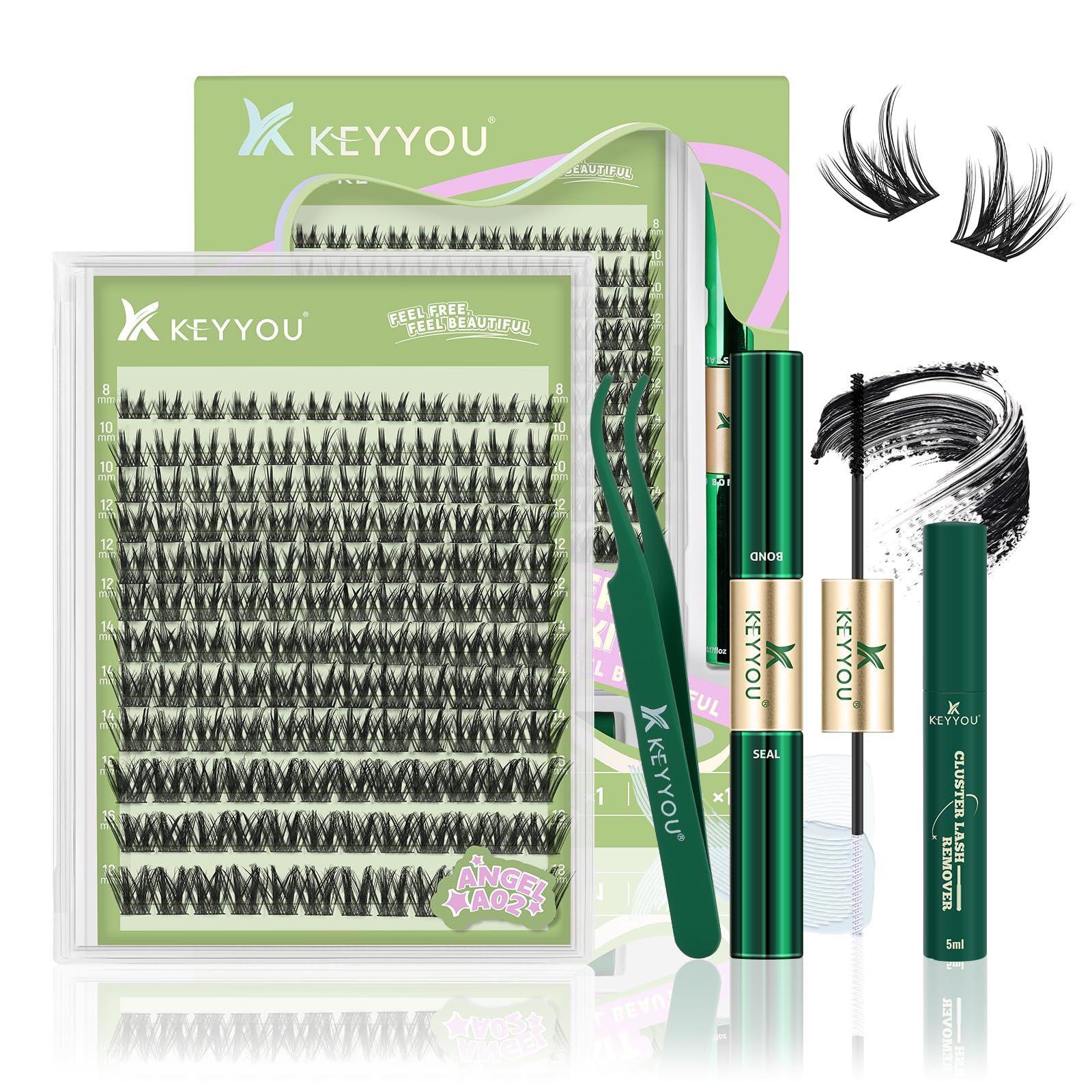 KEYYOU LASH Angel Clusters: conjunto de 144 piezas para pestañas en casa.