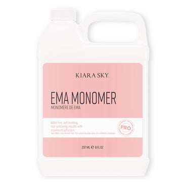 Kiara Sky EMA Monomer 8 onzas en botella, claridad duradera para uñas acrílicas.
