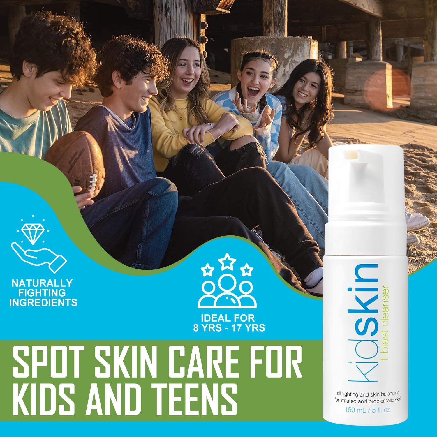 Envase de 150 ml de Kidskin T-Blast para uso diario.