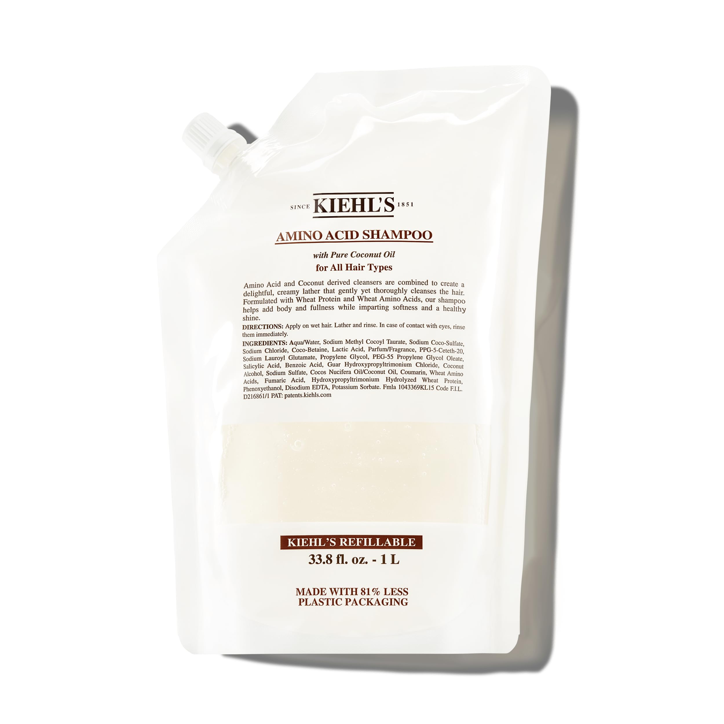 Kiehl's Aminoacidos Shampoo en botella para limpieza suave diaria.