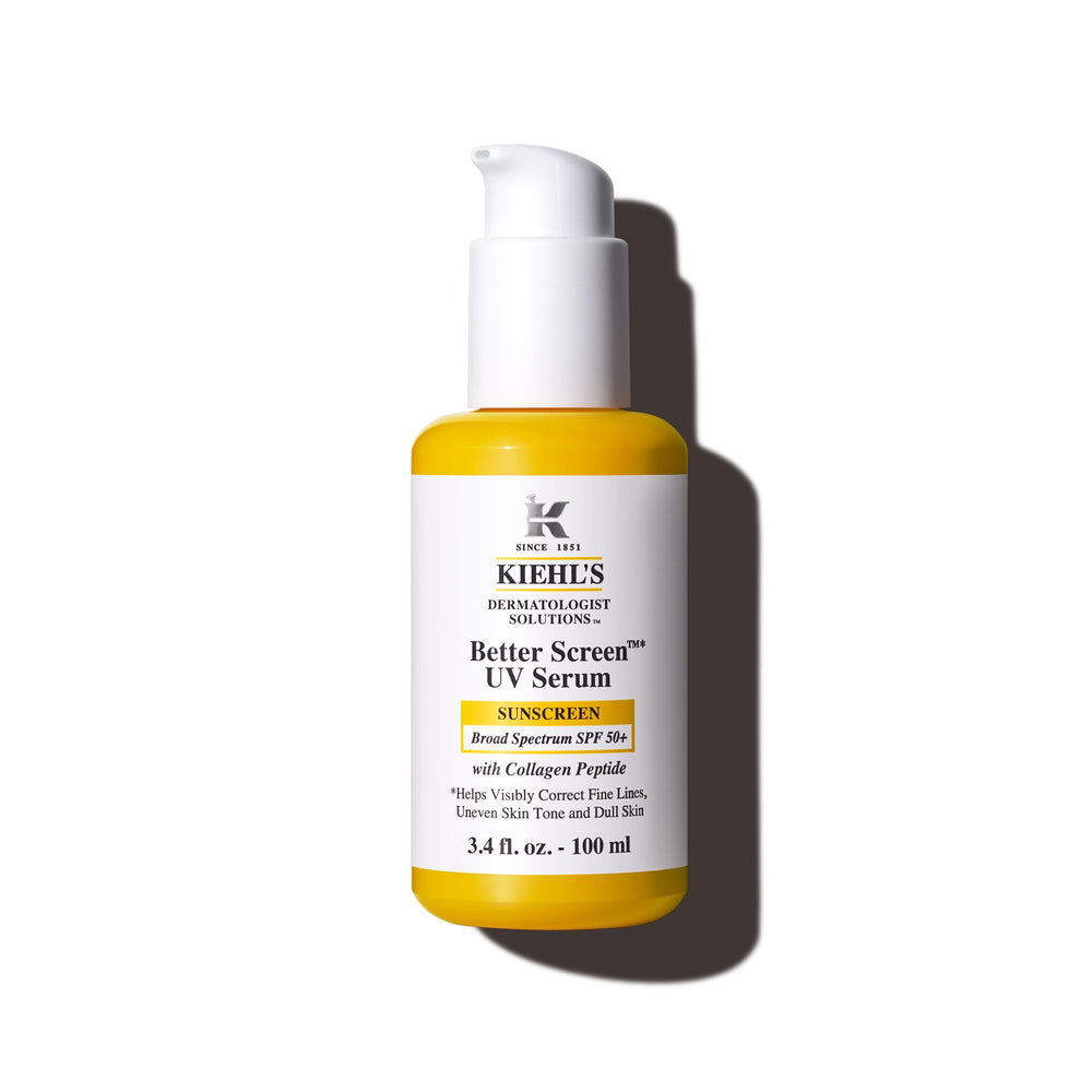 Kiehl's Better Screen Serum SPF50, flacon en verre durable et protection solaire.