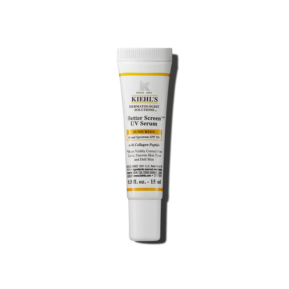 Kiehl's Better Screen UV Serum bottle in glass packaging for portable sun protection