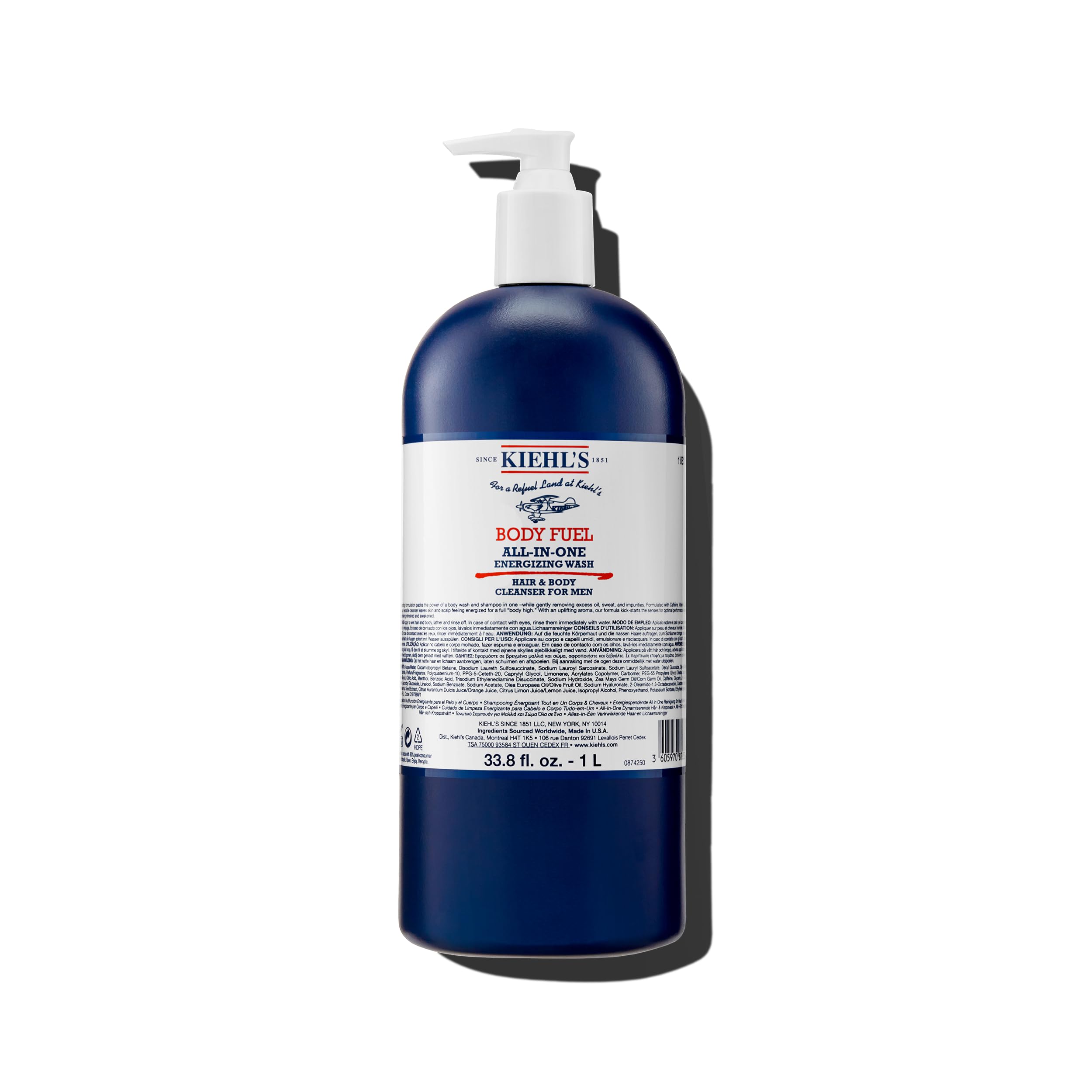 Kiehl's Body Fuel: botella energizante con mentol para piel y cabello revitalizados.