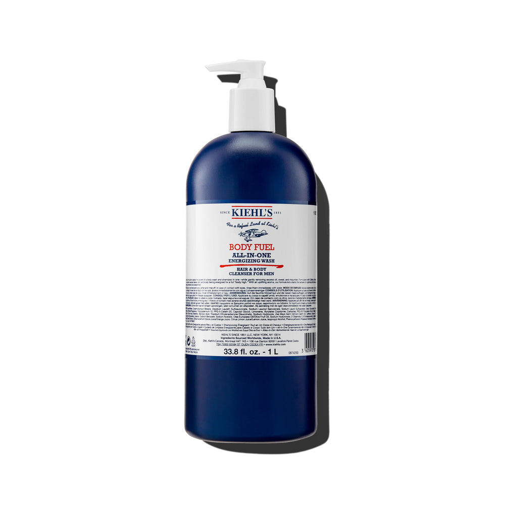 Kiehl's Body Fuel: botella energizante con mentol para piel y cabello revitalizados.
