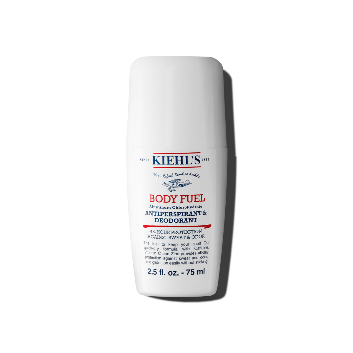 Kiehl's Body Fuel desodorante roll-on, protección 48 horas para axilas secas.