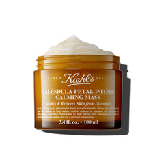 Kiehl's Calendula pétalos mascarilla en tarro para hidratación suave y calma de la piel.