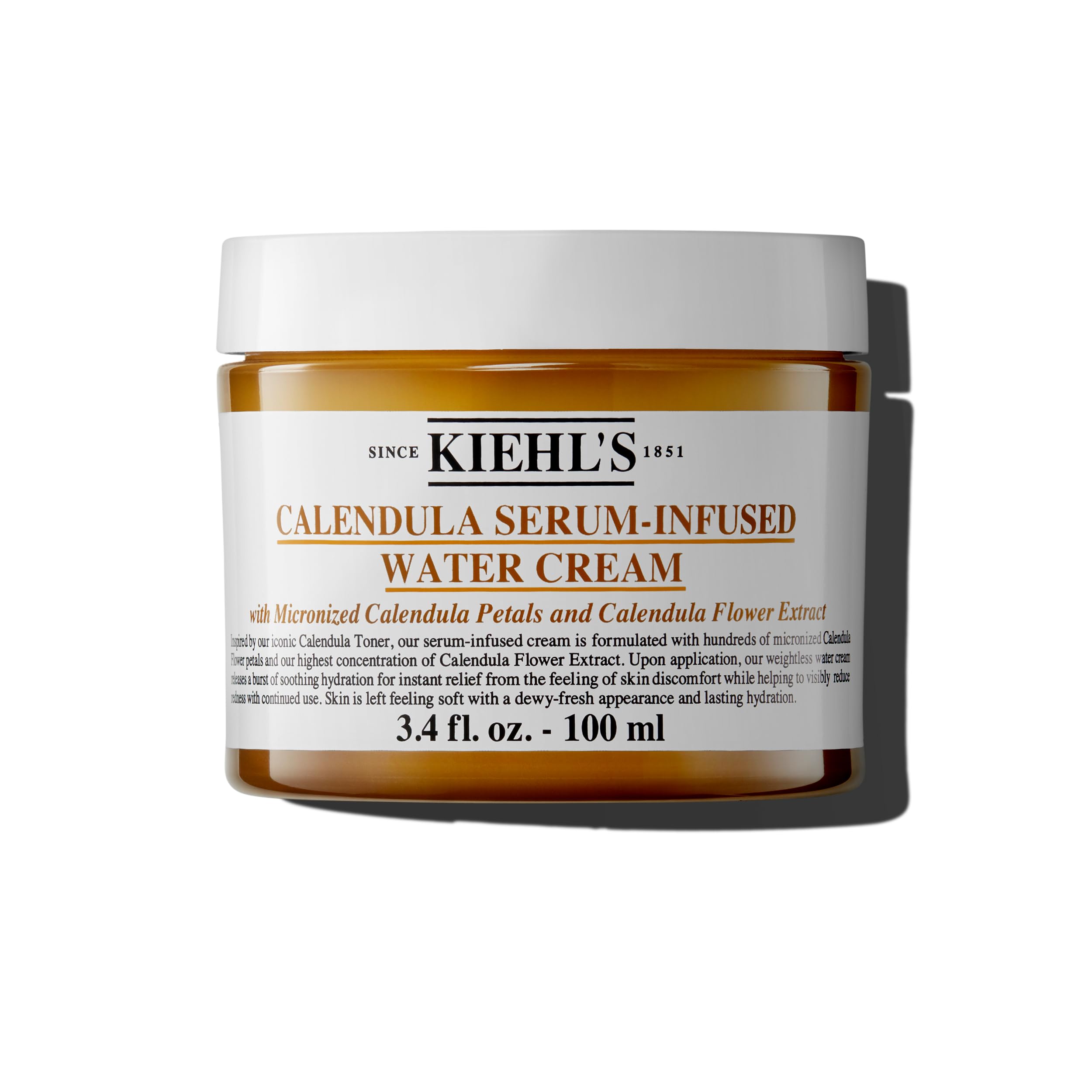 Kiehl's Calendula Sérum Infusé dans sa crème gel, flacon visible et hydratation durable.