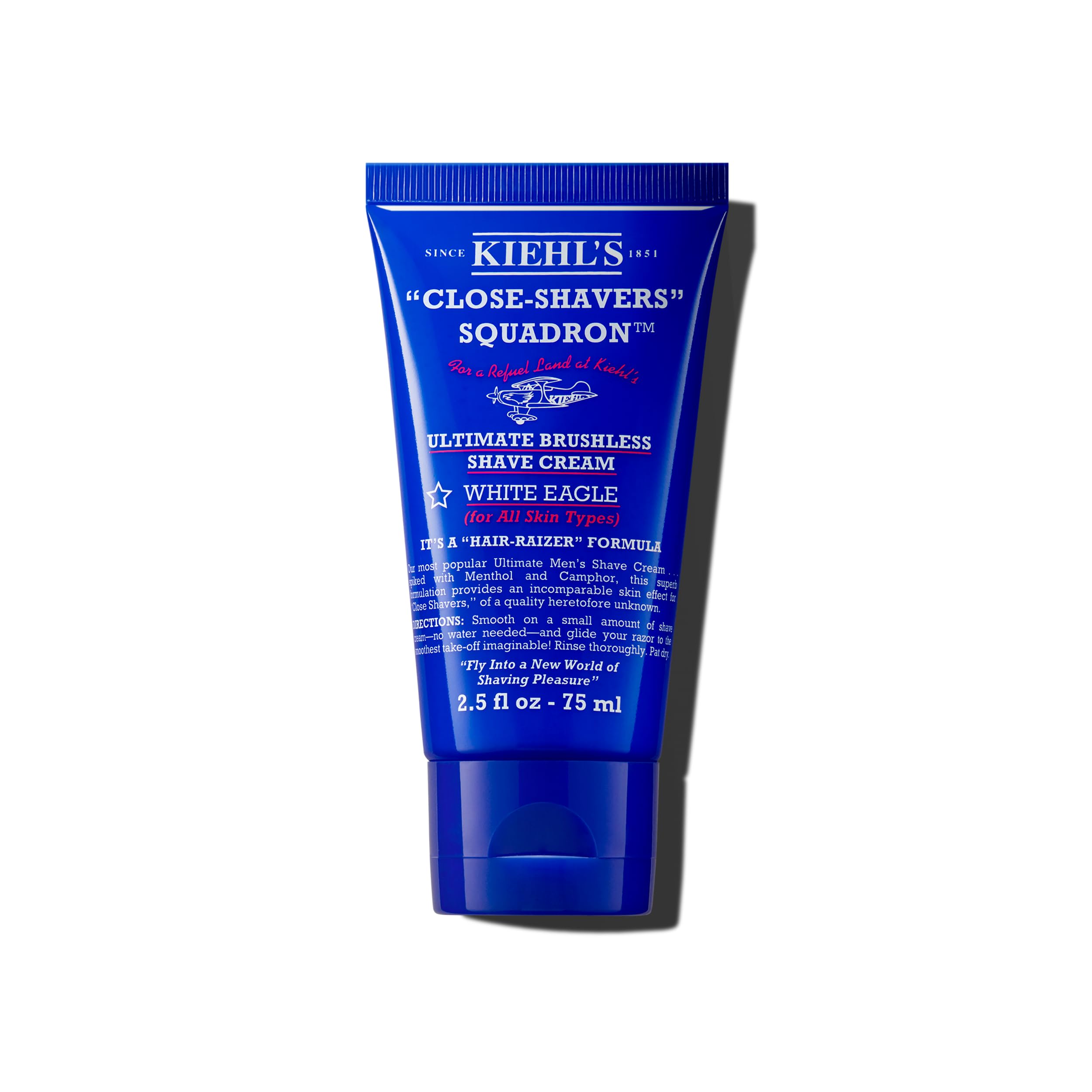 Kiehl's Ultimate crema de afeitar sin brocha con mentol en botella para un afeitado suave y refrescante.