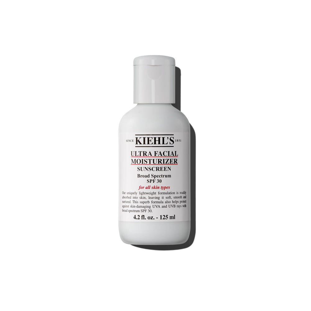 Kiehl's crema hidratante para rostro SPF 30 en botella, hidratación diaria y protección suave.