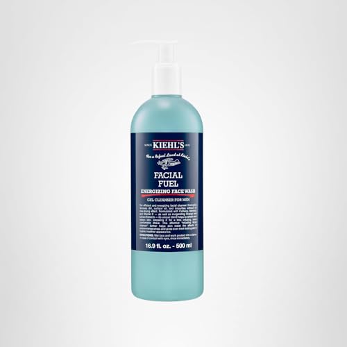 Kiehl's Facial Fuel, etiqueta y empaque, opción fiable para el cuidado diario masculino.