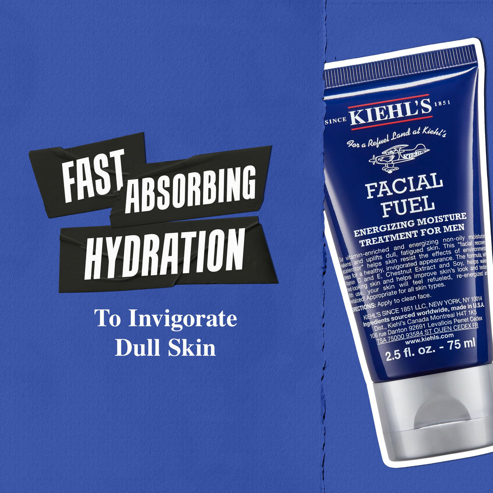 Kiehl's Facial Fuel textura ligera, ideal para uso diario sin sensación grasa.