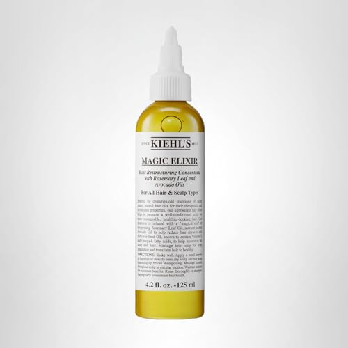 Kiehl's Magic Elixir, ingredientes de aguacate y romero para nutrición capilar.