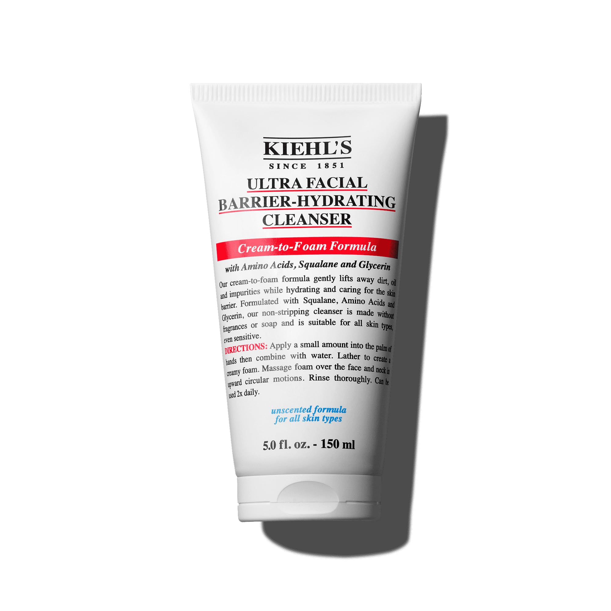 Kiehl's Ultra Facial Barrière Nettoyant, bouteille élégante prête à l'emploi, hydratation dès l'application.