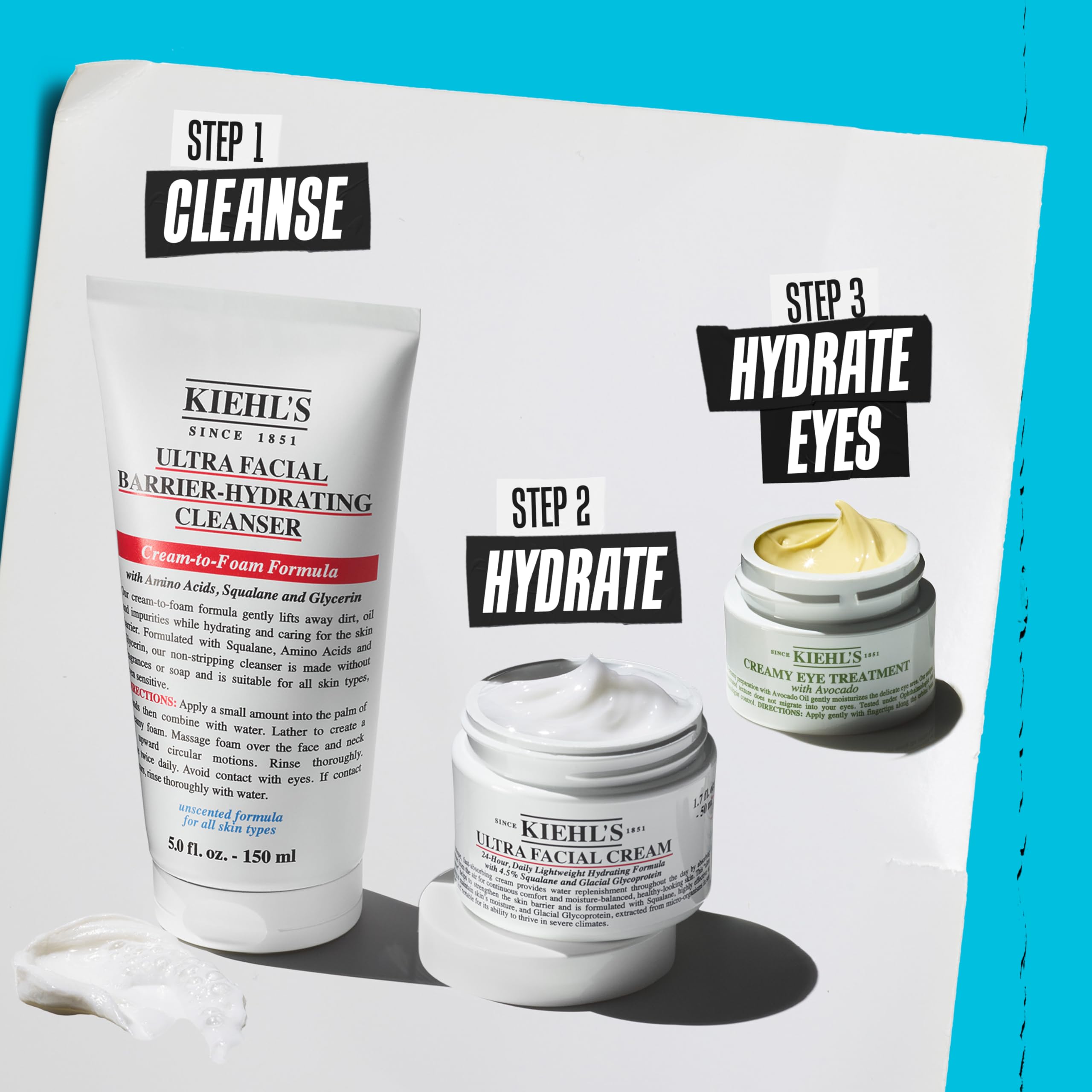 Kiehl's Ultra Facial Barrière Nettoyant, sans parfum, respectueux des peaux sensibles.
