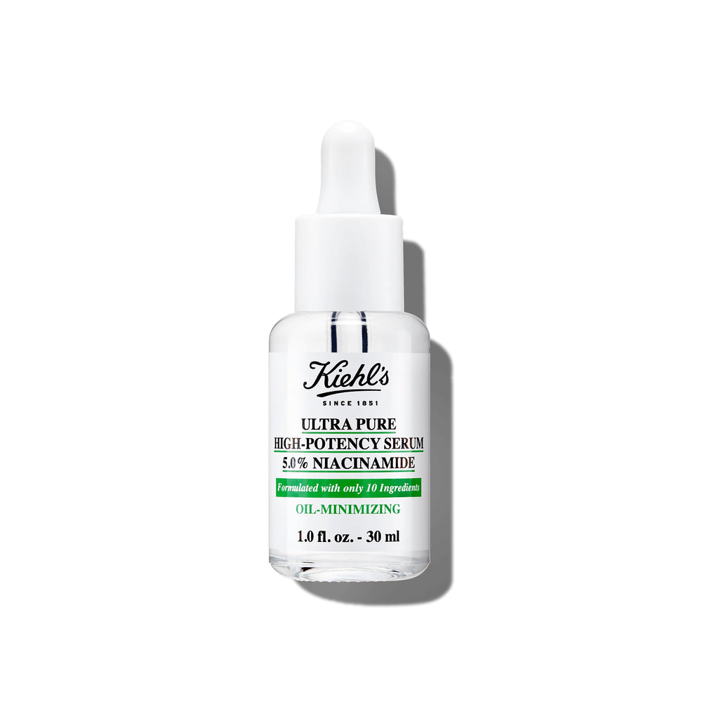 Kiehl's Ultra Pure Niacinamida 5% en botella, ayuda a reducir brillos en piel grasa.