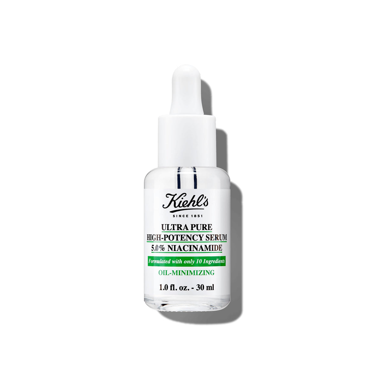 Kiehl's Ultra Pure Niacinamida 5% en botella, ayuda a reducir brillos en piel grasa.