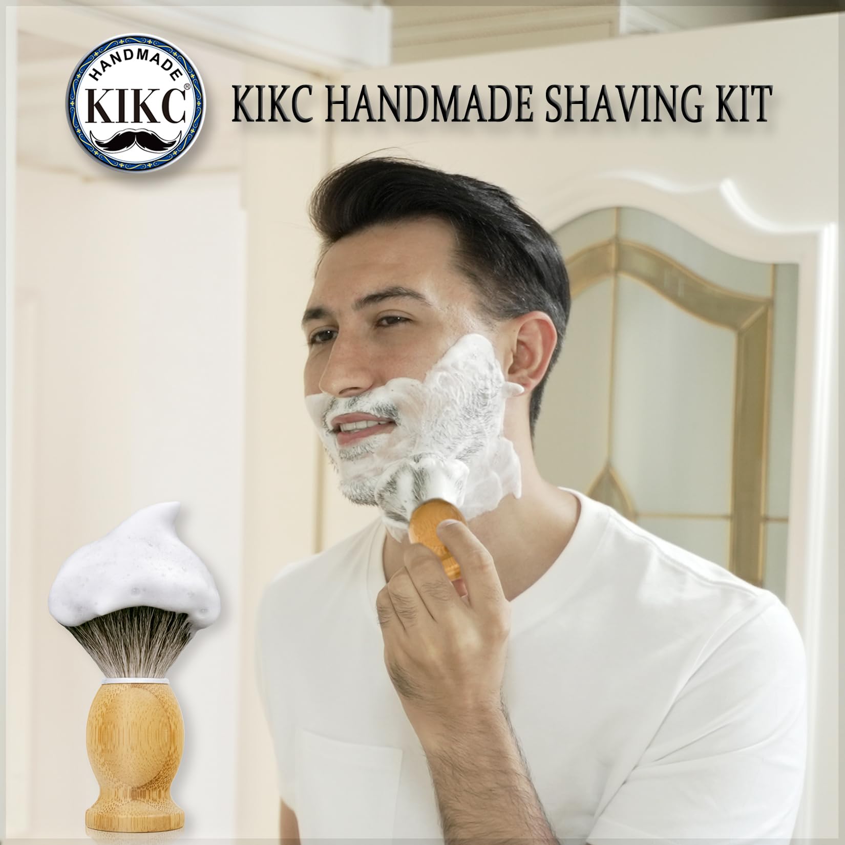 Presentación de regalo de la brocha KIKC, ideal para amantes del afeitado.