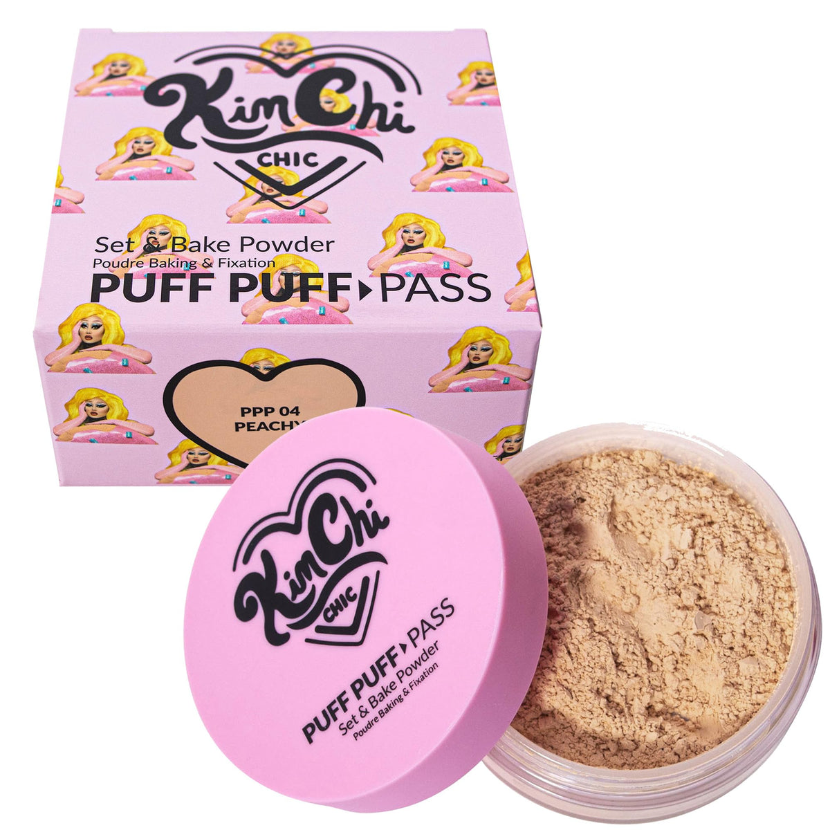 KimChiChic Puff Puff Pass setting powder jar with velour puff for smooth setting.