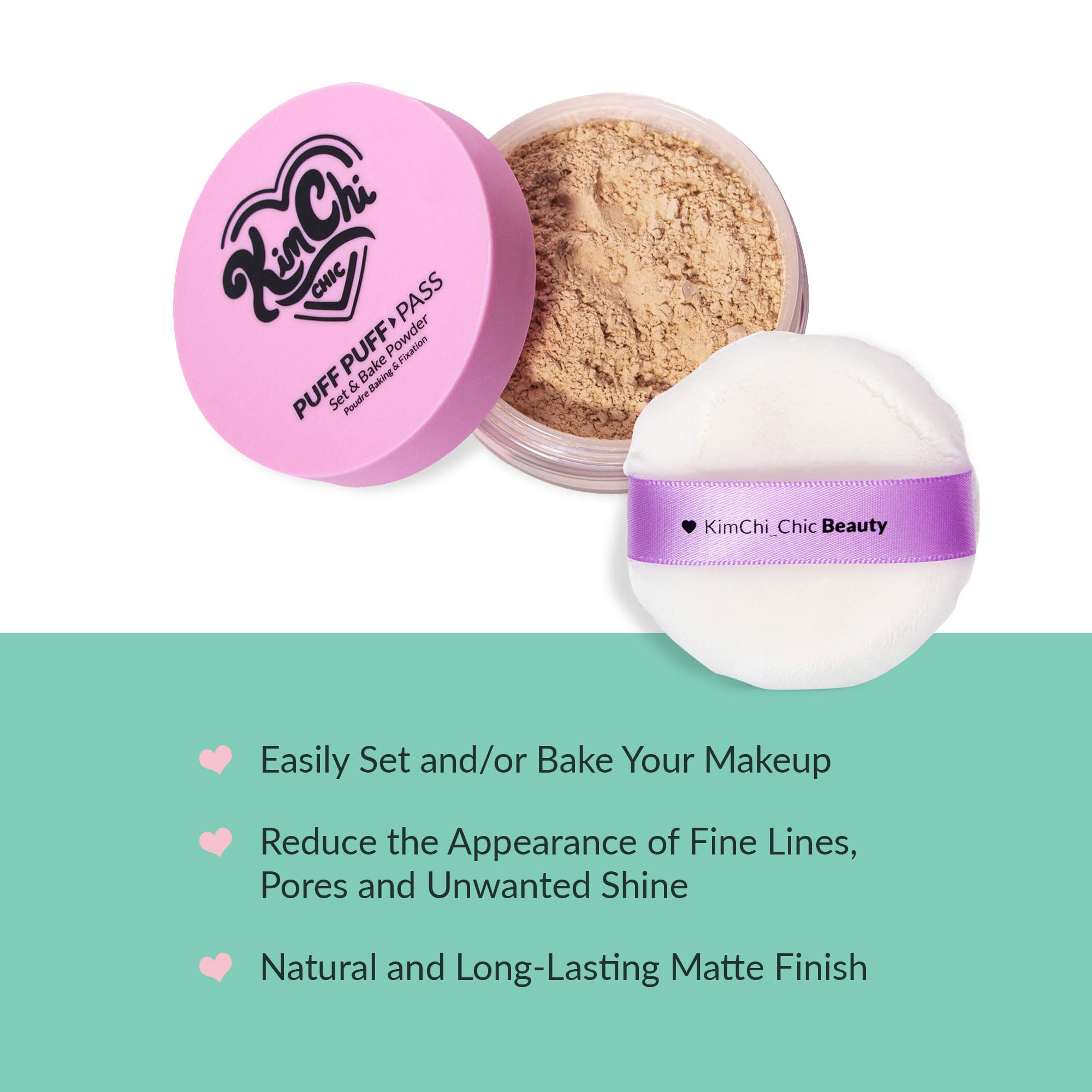 KimChiChic velour puff applies powder evenly for a long-lasting matte look.
