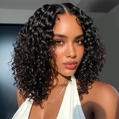 Kimosahair Bob rizado humano frontal 13x4 HD, rizo definido y aspecto natural.