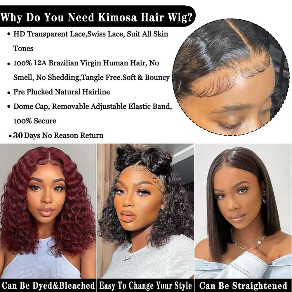 Kimosahair Peluca bob rizado, densidad 200%, volumen completo para peinado.