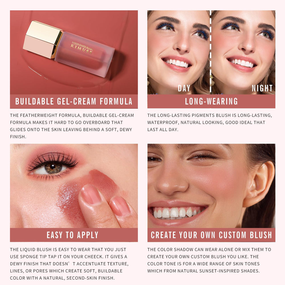 KIMUSE Liquid Blush, acabado brillante que aporta luminosidad duradera