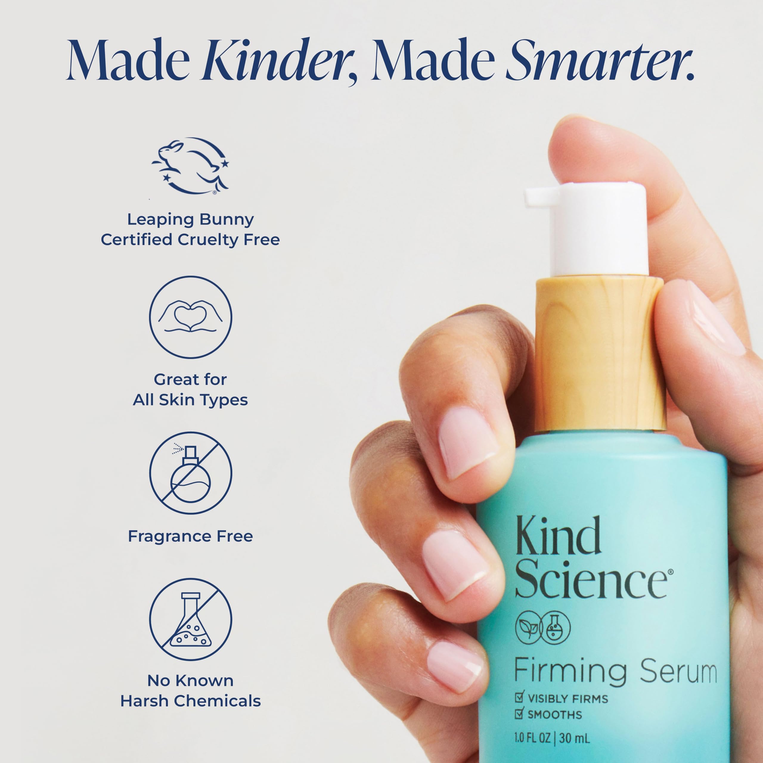 Kind Science Serum, bakuchiol y péptidos, soporte suave a la firmeza.