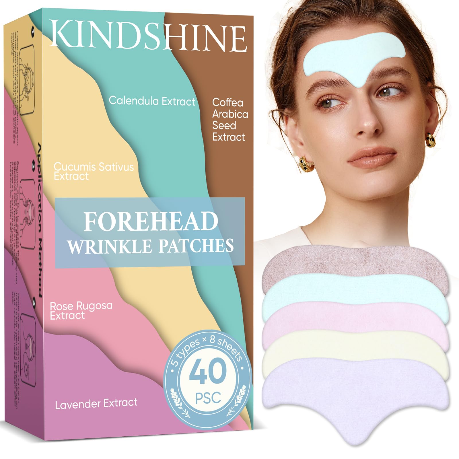 Kindshine parches frente arrugas lavanda, cuidado nocturno suave.