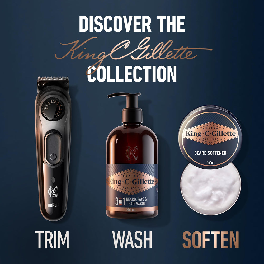 Barbe plus douce et soyeuse après l’utilisation du baume King C. Gillette.