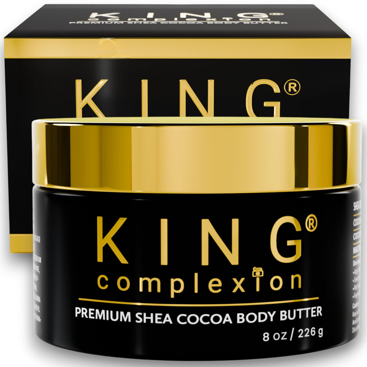 KING Complexion Beurre Shea Cocoa – bouteille, hydratation intense sans gras.