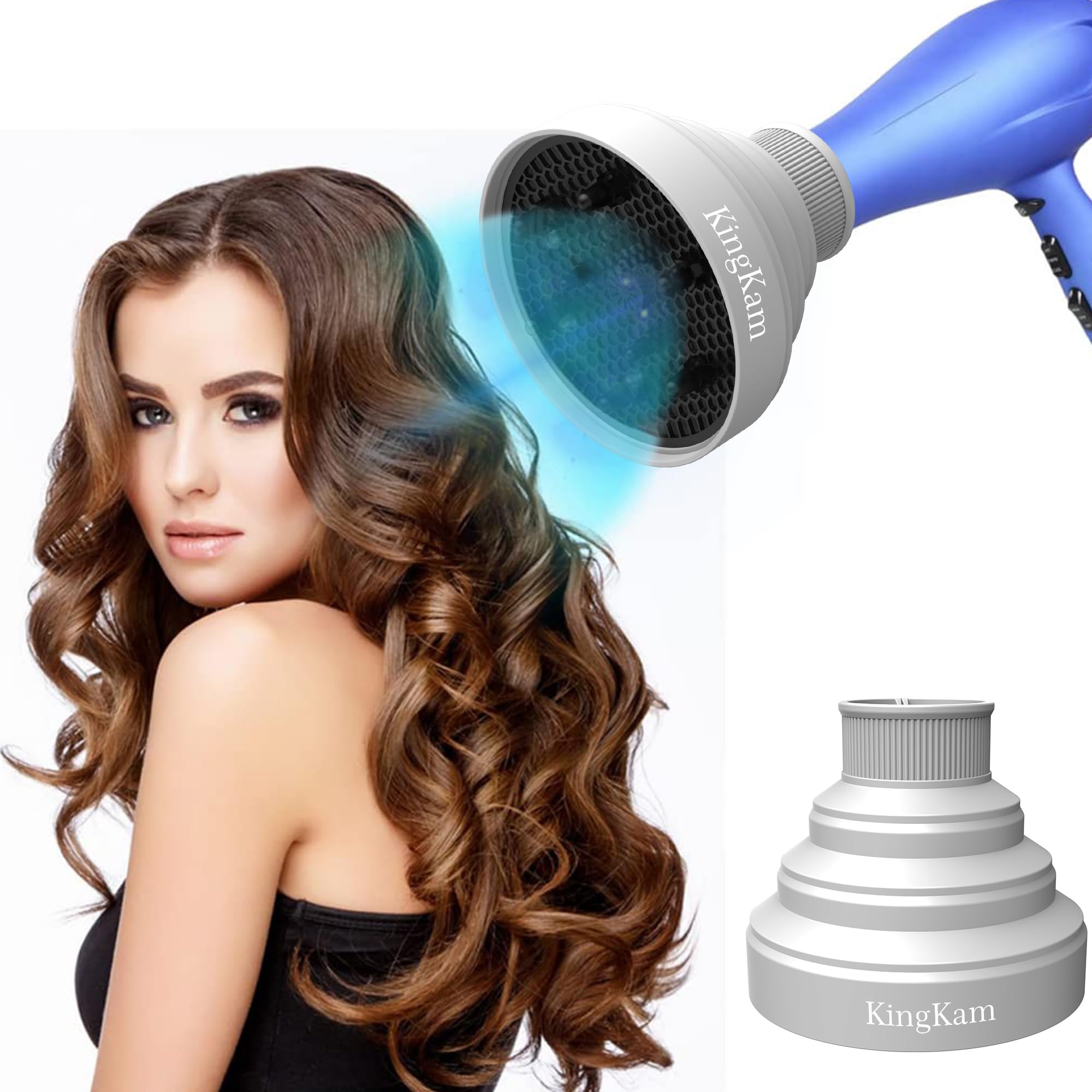 Difusor KingKam compatible con la mayoría de secadores para uso universal.
