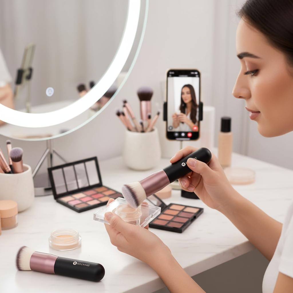 KINGMAS brocha kabuki de tope plano para crema, cobertura suave