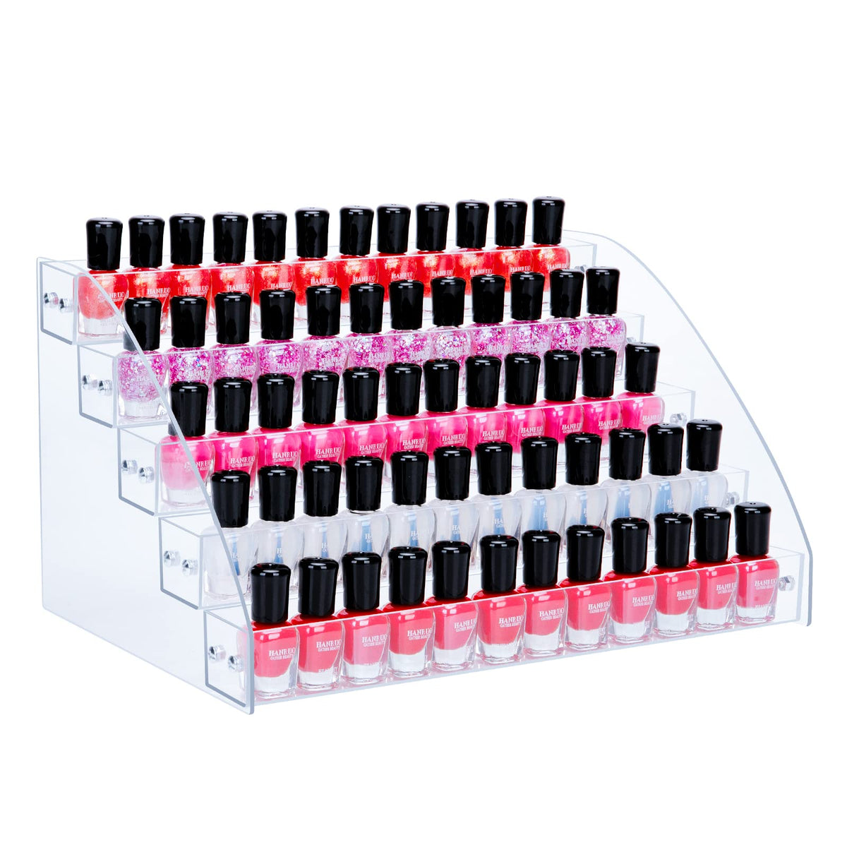 Kingrow organizador acrílico para esmaltes, vista frontal, mantiene la colección visible y ordenada.