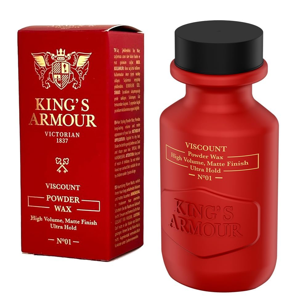 King's Armour Polvo Peinado Mate en botella ergonómica para control preciso.