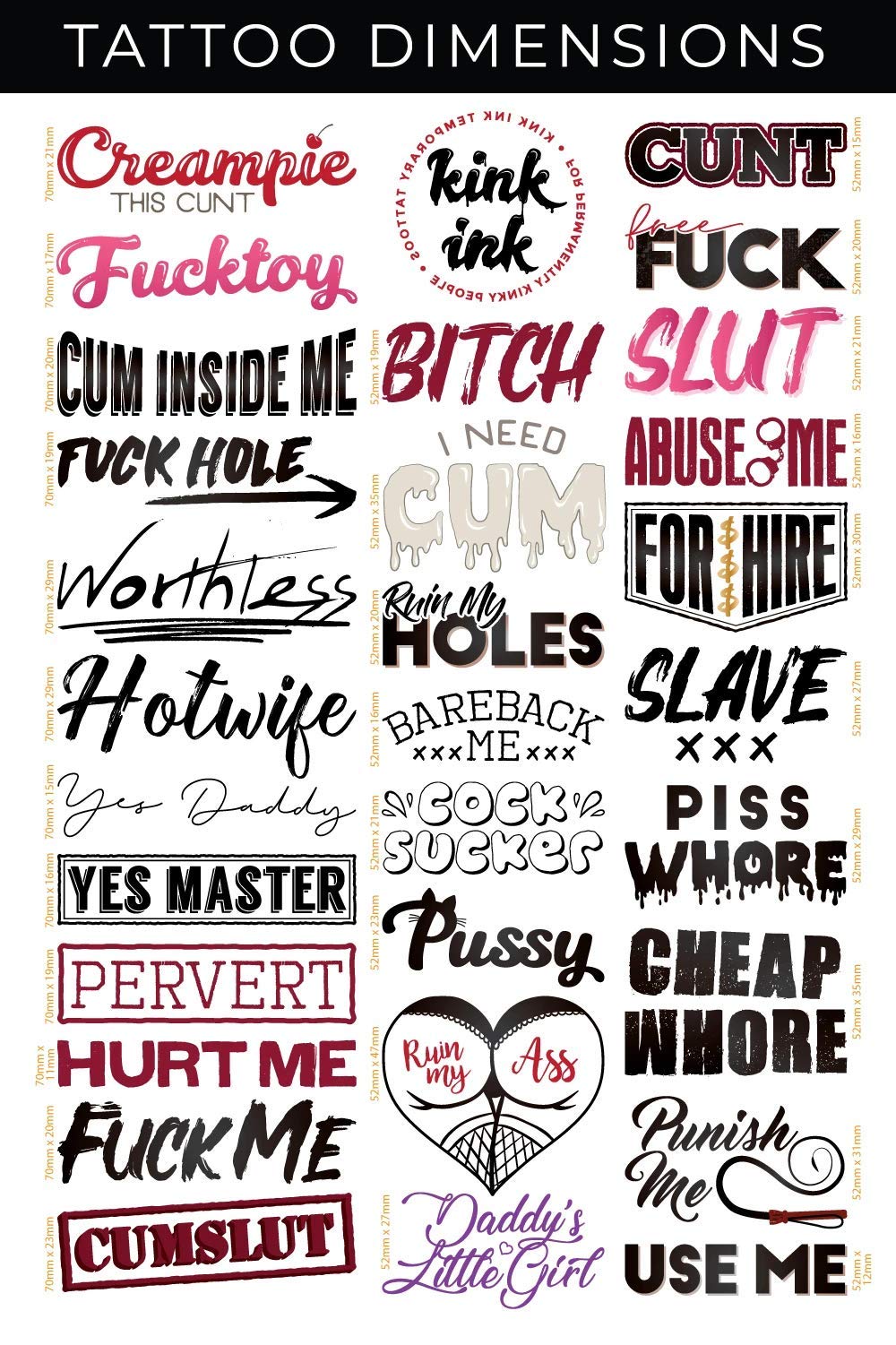 Kink Ink tatuajes temporales con diseños atractivos para adultos.
