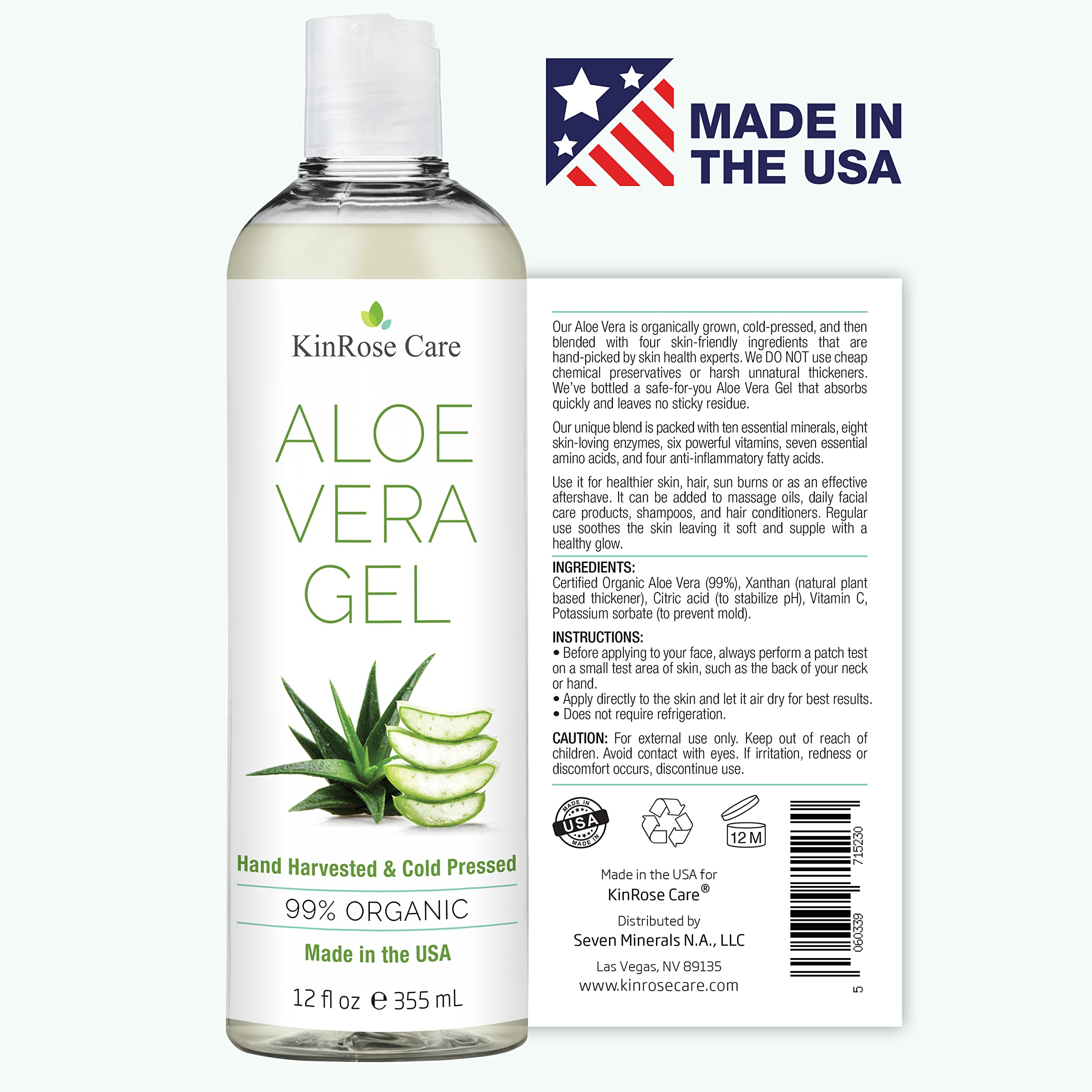 KinRose Care Aloe Vera Gel para el cabello, brillo natural