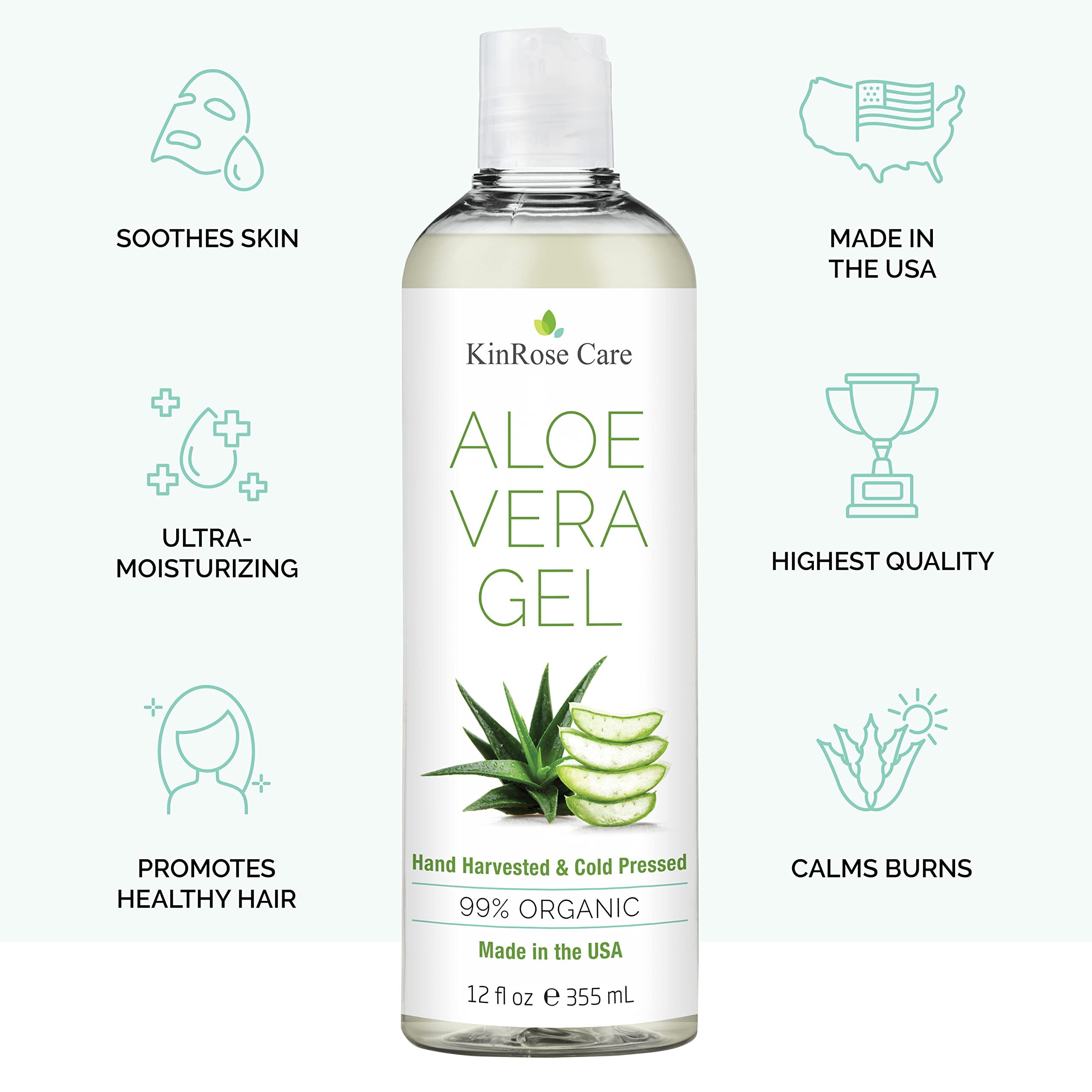KinRose Care Aloe Vera Gel para la piel, calma y humectación ligera